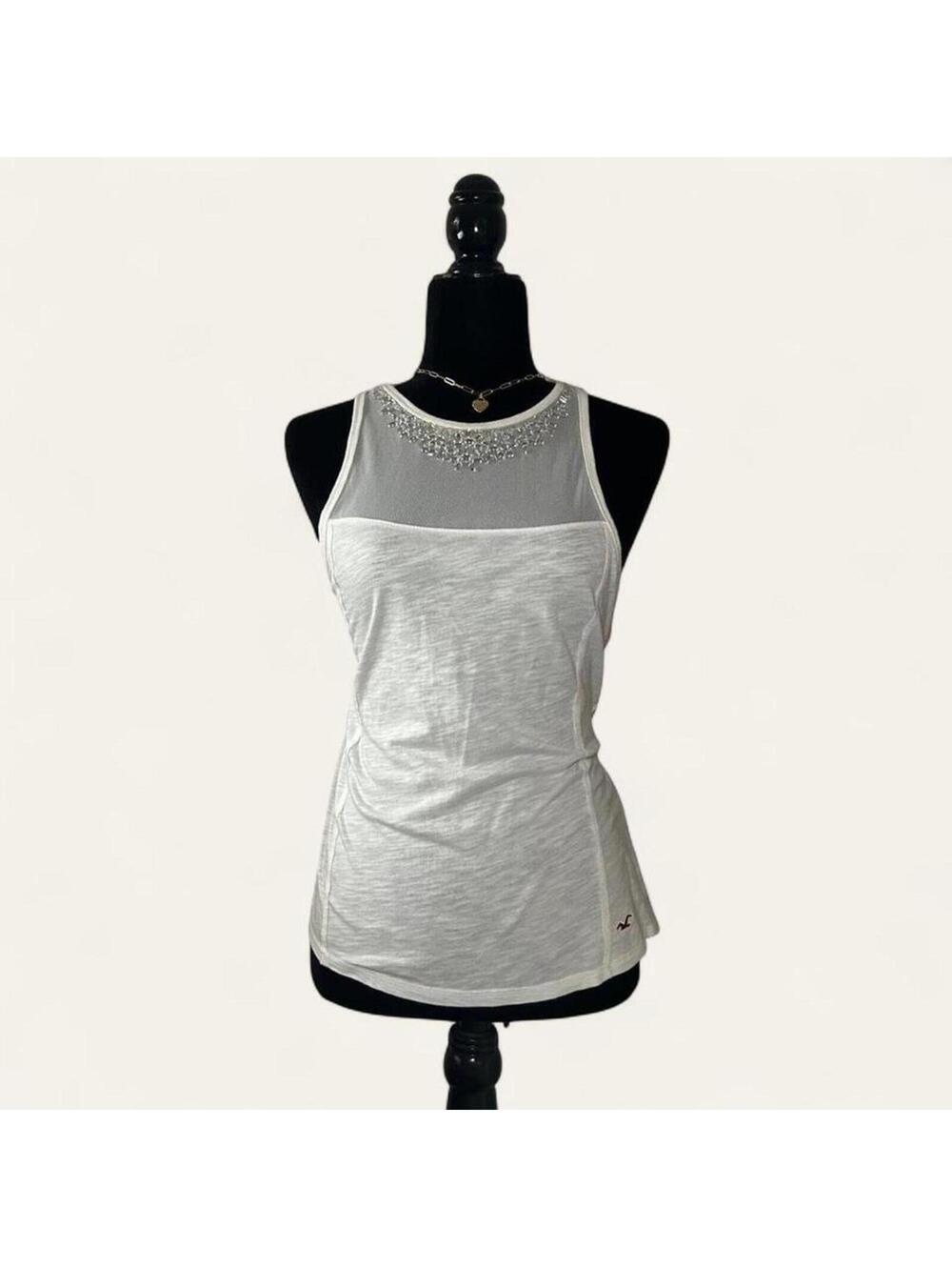 White Hollister Gem Tank Top Size Medium Y2K 2000s
